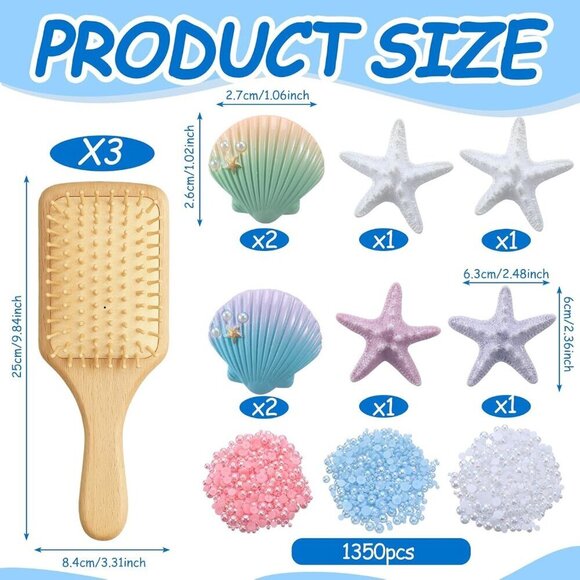 DIY Wooden Hairbrush Kit with Pearls Shells Starfish for Women Girls Gift main image 5
